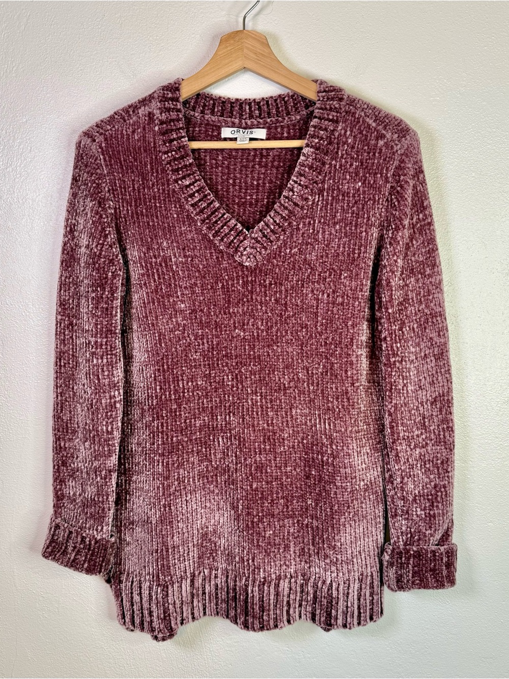 Orvis Ladies' Chenille V Neck Cozy Tunic Sweater Mauvy Pink Women's Size Small